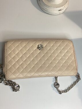 CHANEL Quilted Cream Wallet-on-Chain with Crystal Chain